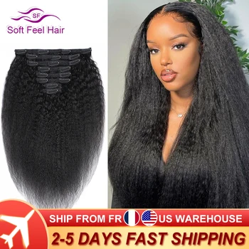 Kinky Afro Rovno Clip In Ľudské Vlasy Rozšírenia Prirodzené Vlasy Remy Brazílsky Vlasy Clip In 8 Ks/Sada 140 G Palcový vláčnosť Vlasy