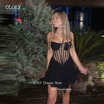 OLOEY Sexy Čierne Šifón Riadok Krátke Prom Party Dressses Mini Bodkované Boning Isreal Lady Večer Koktejlové Šaty Club Letné Šaty