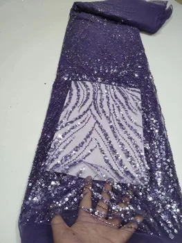 fialová Afriky Flitrami Čipky Textílie 2023 Najnovšej francúzskej Nigérijský Výšivky Oka Textílie, Čipky Pre Svadobné Party Šaty Sewin