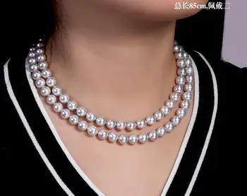 14k klasické 34 palec 8-9MM south sea prírodné kolo white pearl náhrdelník