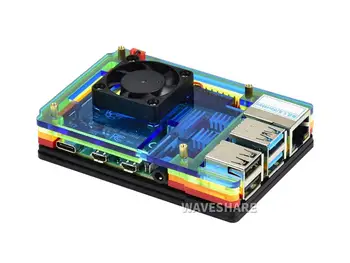 Waveshare farebnú Dúhu Akryl Prípade pre Raspberry Pi 4, s Chladiaci Ventilátor,prachu odolnosť, dobré teplo šíri