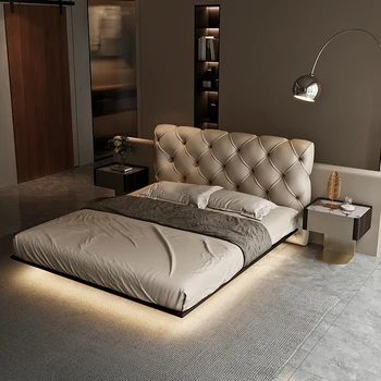 Masívneho dreva hojdacia sieť upgrade kožené postele minimalistický spálňa manželská podkroví posteľ pozastavenie posteľ rozšírené zmysel