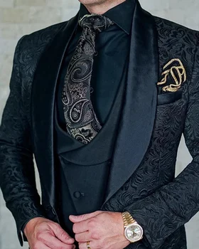 Mužov je Svadobný Oblek 2023 taliansky Dizajn Vlastné Black Fajčením Smoking Bunda 3-dielna Sada (kabát, Nohavice, Vesta) Mužov Ženícha Terno Oblek
