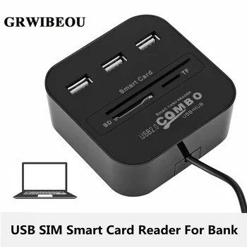 GRWIBEOU USB SIM Karty Smart card Reader Pre Bankové Karty IC/ID EMV SD TF 3USB HUB MMC USB-CCID ISO 7816 CACDNIEATM IC SIMSDTF