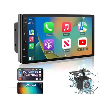 Double Din Auto Stereo Carplay Android Auto, 2+32 G 7 Palcový Dotykový displej Rádio,Bluetooth,FM Prijímač,Fotoaparát,Zrkadlo Odkaz,GPS