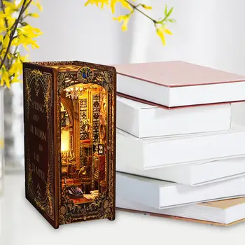 Drevené 3D Puzzle domček pre bábiky Booknook s LED Svetlom Model Budovy Príslušenstvo Regálové Vložiť Booknook pre Office Dekorácie