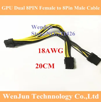 Vysoko Kvalitné 20 cm PCI-E, 8 Pin 8P Muž PCI Express Dual Double 2-Port 8Pin(6+2Pin) Žena GPU grafickej Karty Napájací Kábel 18AWG