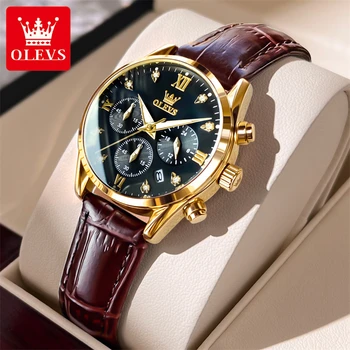 OLEVS 5523 Luxusný Top Značky Hodinky Quartz Hodinky Pre Ženy, Chronograf Nepremokavé Svetelný Kožený Remienok Dámske náramkové hodinky