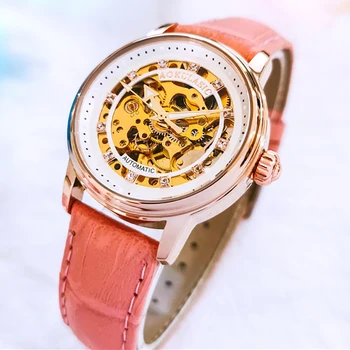 AOKULASIC 2021 Luxusné Ružová Žena Hodinky Automatické Mechanické Náramkové hodinky Lady Módneho priemyslu Nové Dámske Hodiny Relogio Feminino