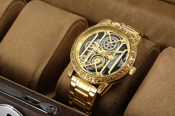 Top Mužov Zlaté Hodinky quartz Hodinky Mužská Kostra Náramkové hodinky z Nerezovej Ocele Kapela Luxusné Značky Športový Dizajn