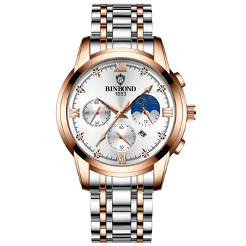2023 Nový Začiatok BINBOND B3591 Pánske Hodinky Vodotesné Svetelné Značky Luxusné Náramkové hodinky Quartz Plný Stell Vojenské Sledovať Hodiny