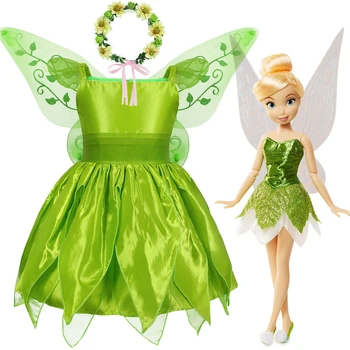 2022 FairyTinker Bell Dievčatá Princezná Halloween Cosplay Dieťa Strany Zelená Kvetinová Víla detský Kostým Motýlích Krídel Nastaviť